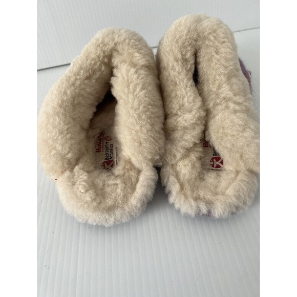 BEDROOM ATHLETICS Harris Tweed Pink/Purple Plaid Wool Shearling Slippers 5-6 US - Picture 4 of 5